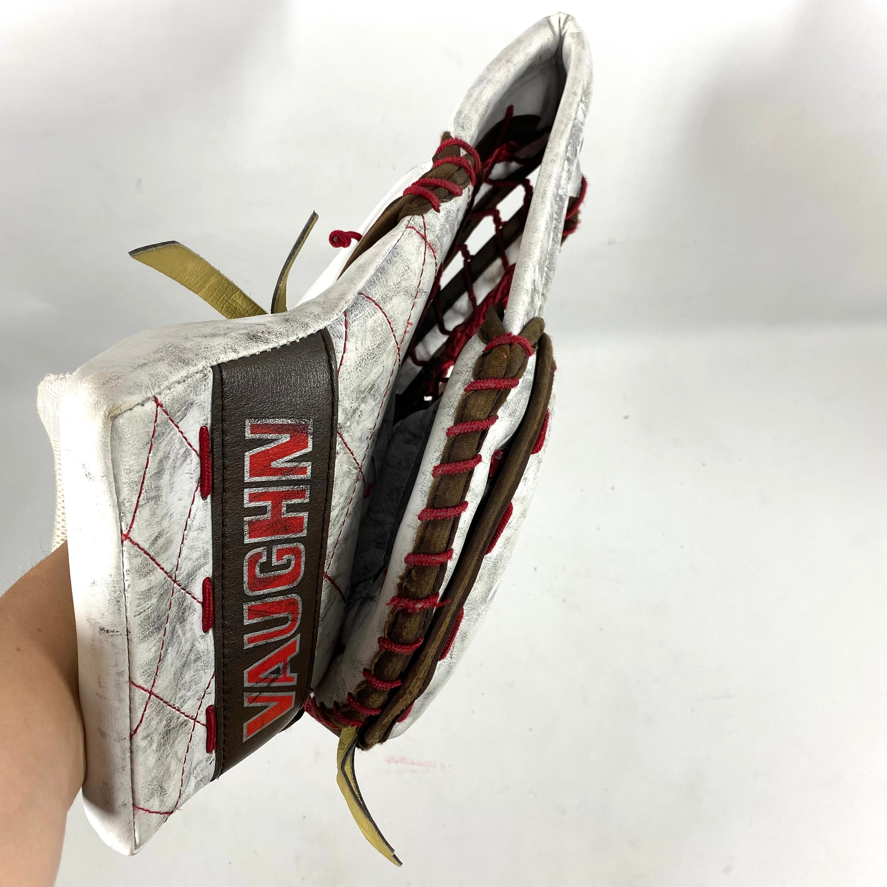 Vaughn Velocity V7 - Jambières de gardien de but Pro Stock d'occasion - Ensemble complet (blanc/marron/rouge)